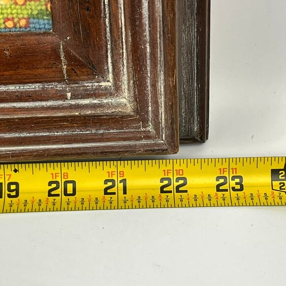 Framed 1981 Folk Art Needlepoint Horse Buggy Country Scene Signed 22.5"x19" Vtg - Picture 15 of 16